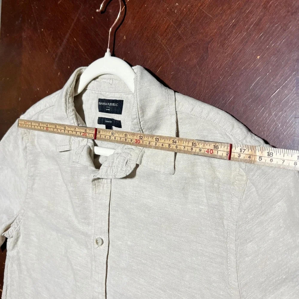 Banana Republic Mens Slim Fit Linen Cotton Short Sleeve Shirt Beige 585585-04 M